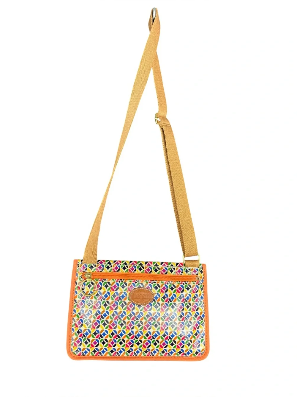 Fossil Keyper Y2K Geometric Print Crossbody Bag Leather Trim Adjustable Strap - Picture 4 of 16